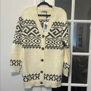 NWT Brunette The Label Fair Isle Cardigan Cream And Green